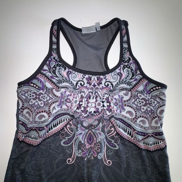 Athleta Gray Purple Paisley Racerback Tankini Swim Top Size Medium - Picture 3 of 7